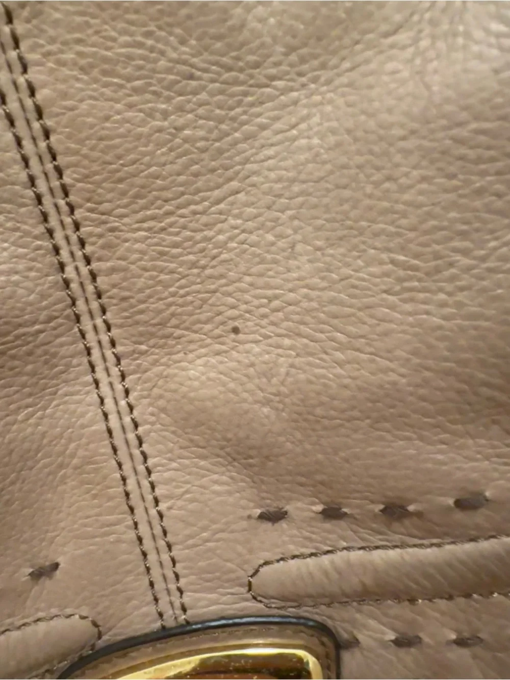 b. makowsky Vintage Taupe and Brown Leather Shoulder Bag with Gold Hardware